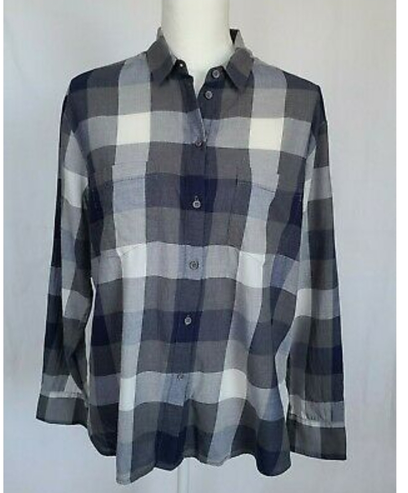 Madewell Blue Checked Oversized Boyfriend Shirt Sm - Picture 3 of 6